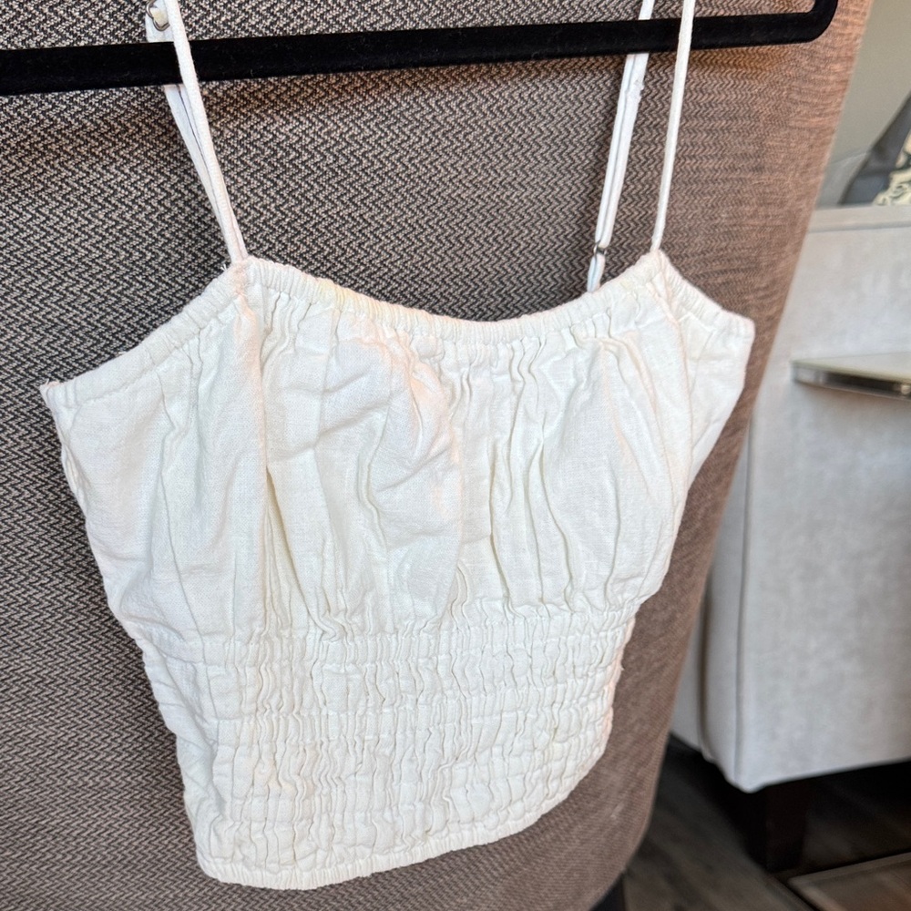 CLEARANCE - Abercrombie & Fitch Cream Ruched Linen Camisole